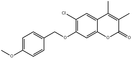 6-chloro-7-[(4-methoxyphenyl)methoxy]-3,4-dimethylchromen-2-one Struktur