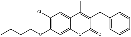 3-benzyl-7-butoxy-6-chloro-4-methylchromen-2-one Struktur