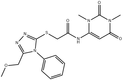 N-(1,3-dimethyl-2,6-dioxopyrimidin-4-yl)-2-[[5-(methoxymethyl)-4-phenyl-1,2,4-triazol-3-yl]sulfanyl]acetamide Struktur