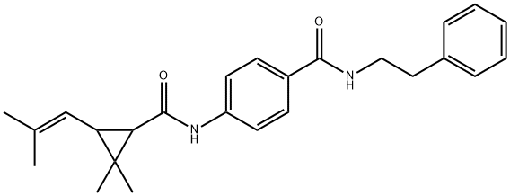 4-[[2,2-dimethyl-3-(2-methylprop-1-enyl)cyclopropanecarbonyl]amino]-N-(2-phenylethyl)benzamide Struktur