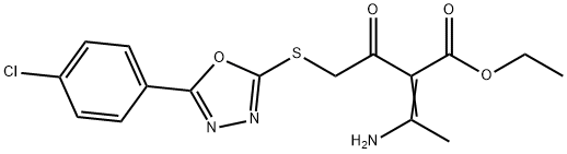 ethyl (E)-3-amino-2-[2-[[5-(4-chlorophenyl)-1,3,4-oxadiazol-2-yl]sulfanyl]acetyl]but-2-enoate Struktur