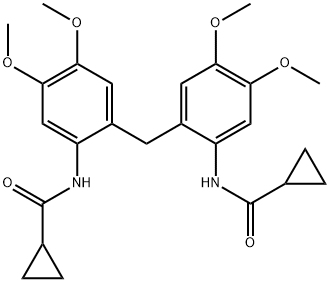 N-[2-[[2-(cyclopropanecarbonylamino)-4,5-dimethoxyphenyl]methyl]-4,5-dimethoxyphenyl]cyclopropanecarboxamide Struktur