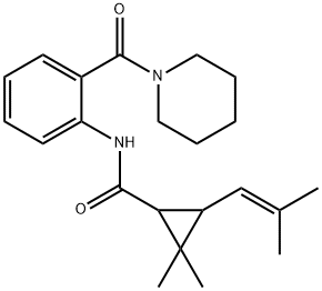 2,2-dimethyl-3-(2-methylprop-1-enyl)-N-[2-(piperidine-1-carbonyl)phenyl]cyclopropane-1-carboxamide Struktur