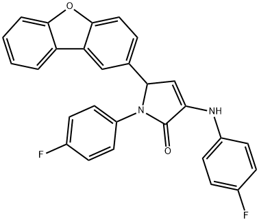 2-dibenzofuran-2-yl-4-(4-fluoroanilino)-1-(4-fluorophenyl)-2H-pyrrol-5-one Struktur