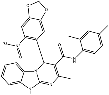 N-(2,4-dimethylphenyl)-2-methyl-4-(6-nitro-1,3-benzodioxol-5-yl)-1,4-dihydropyrimido[1,2-a]benzimidazole-3-carboxamide Struktur