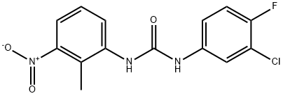 1-(3-chloro-4-fluorophenyl)-3-(2-methyl-3-nitrophenyl)urea Struktur