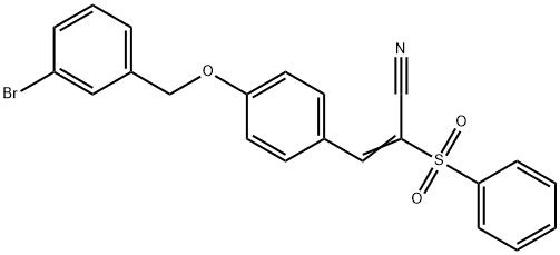 (E)-2-(benzenesulfonyl)-3-[4-[(3-bromophenyl)methoxy]phenyl]prop-2-enenitrile Struktur