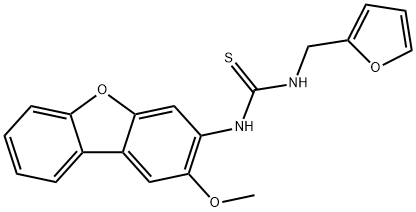 1-(furan-2-ylmethyl)-3-(2-methoxydibenzofuran-3-yl)thiourea Struktur