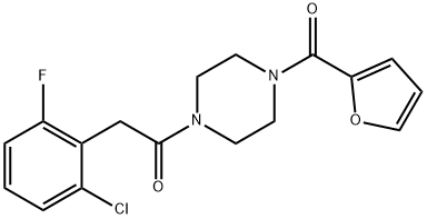 2-(2-chloro-6-fluorophenyl)-1-[4-(furan-2-carbonyl)piperazin-1-yl]ethanone Struktur