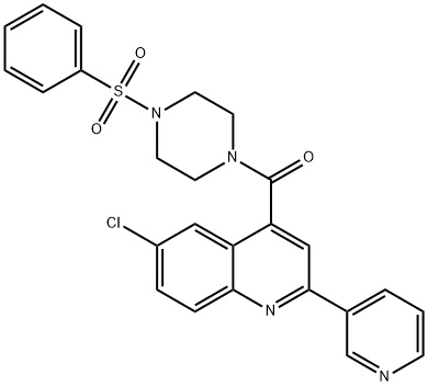 [4-(benzenesulfonyl)piperazin-1-yl]-(6-chloro-2-pyridin-3-ylquinolin-4-yl)methanone Struktur