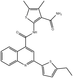 N-(3-carbamoyl-4,5-dimethylthiophen-2-yl)-2-(5-ethylthiophen-2-yl)quinoline-4-carboxamide Struktur