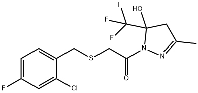 2-[(2-chloro-4-fluorophenyl)methylsulfanyl]-1-[5-hydroxy-3-methyl-5-(trifluoromethyl)-4H-pyrazol-1-yl]ethanone Struktur