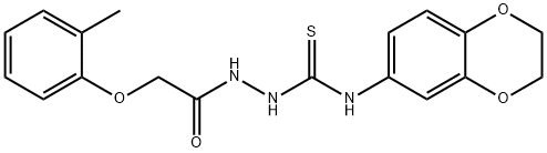 1-(2,3-dihydro-1,4-benzodioxin-6-yl)-3-[[2-(2-methylphenoxy)acetyl]amino]thiourea Struktur