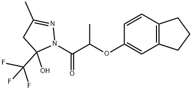 2-(2,3-dihydro-1H-inden-5-yloxy)-1-[5-hydroxy-3-methyl-5-(trifluoromethyl)-4H-pyrazol-1-yl]propan-1-one Struktur