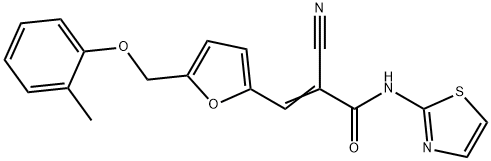 (Z)-2-cyano-3-[5-[(2-methylphenoxy)methyl]furan-2-yl]-N-(1,3-thiazol-2-yl)prop-2-enamide Struktur