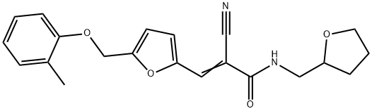 (Z)-2-cyano-3-[5-[(2-methylphenoxy)methyl]furan-2-yl]-N-(oxolan-2-ylmethyl)prop-2-enamide Struktur