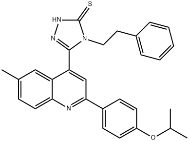 3-[6-methyl-2-(4-propan-2-yloxyphenyl)quinolin-4-yl]-4-(2-phenylethyl)-1H-1,2,4-triazole-5-thione Struktur