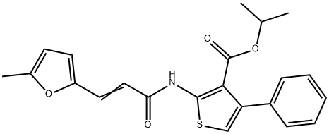 propan-2-yl 2-[[(E)-3-(5-methylfuran-2-yl)prop-2-enoyl]amino]-4-phenylthiophene-3-carboxylate Struktur