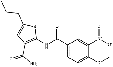 2-[(4-methoxy-3-nitrobenzoyl)amino]-5-propylthiophene-3-carboxamide Struktur