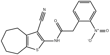 N-(3-cyano-5,6,7,8-tetrahydro-4H-cyclohepta[b]thiophen-2-yl)-2-(2-nitrophenyl)acetamide Struktur