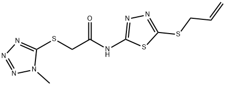 2-(1-methyltetrazol-5-yl)sulfanyl-N-(5-prop-2-enylsulfanyl-1,3,4-thiadiazol-2-yl)acetamide Struktur