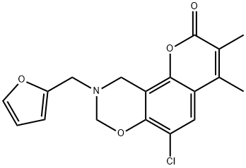 6-chloro-9-(furan-2-ylmethyl)-3,4-dimethyl-8,10-dihydropyrano[2,3-f][1,3]benzoxazin-2-one Struktur