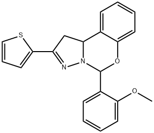 5-(2-methoxyphenyl)-2-thiophen-2-yl-5,10b-dihydro-1H-pyrazolo[1,5-c][1,3]benzoxazine Struktur