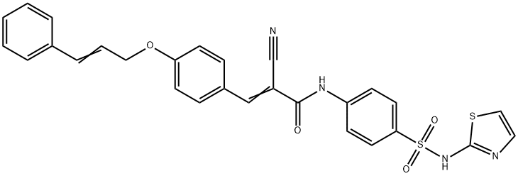 (E)-2-cyano-3-[4-[(E)-3-phenylprop-2-enoxy]phenyl]-N-[4-(1,3-thiazol-2-ylsulfamoyl)phenyl]prop-2-enamide Struktur