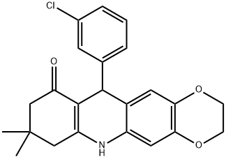 11-(3-chlorophenyl)-8,8-dimethyl-2,3,6,7,9,11-hexahydro-[1,4]benzodioxino[6,7-b]quinolin-10-one Struktur