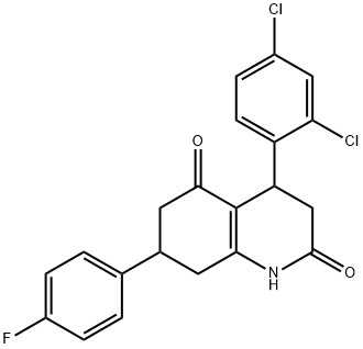 4-(2,4-dichlorophenyl)-7-(4-fluorophenyl)-1,3,4,6,7,8-hexahydroquinoline-2,5-dione Struktur