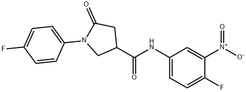 N-(4-fluoro-3-nitrophenyl)-1-(4-fluorophenyl)-5-oxopyrrolidine-3-carboxamide Struktur