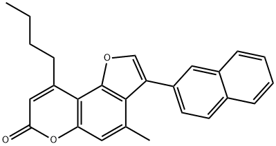 9-butyl-4-methyl-3-naphthalen-2-ylfuro[2,3-f]chromen-7-one Struktur