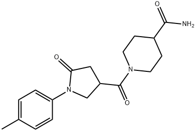 1-[1-(4-methylphenyl)-5-oxopyrrolidine-3-carbonyl]piperidine-4-carboxamide Struktur