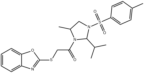 2-(1,3-benzoxazol-2-ylsulfanyl)-1-[5-methyl-3-(4-methylphenyl)sulfonyl-2-propan-2-ylimidazolidin-1-yl]ethanone Struktur