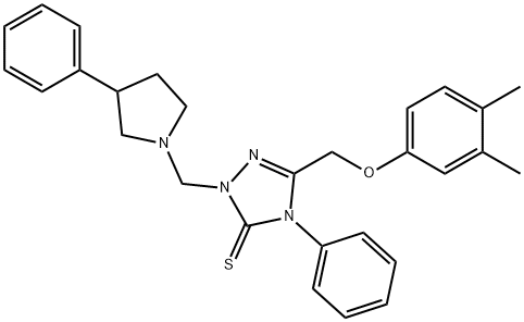 5-[(3,4-dimethylphenoxy)methyl]-4-phenyl-2-[(3-phenylpyrrolidin-1-yl)methyl]-1,2,4-triazole-3-thione Struktur