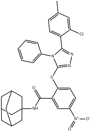 N-(1-adamantyl)-2-[[5-(2-chloro-4-methylphenyl)-4-phenyl-1,2,4-triazol-3-yl]sulfanyl]-5-nitrobenzamide Struktur