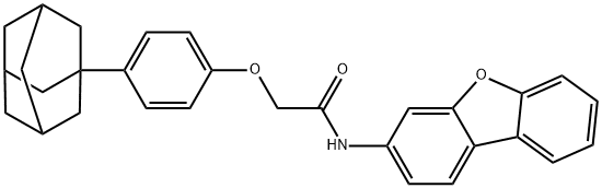 2-[4-(1-adamantyl)phenoxy]-N-dibenzofuran-3-ylacetamide Struktur