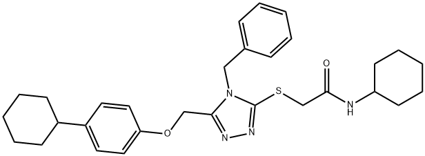 2-[[4-benzyl-5-[(4-cyclohexylphenoxy)methyl]-1,2,4-triazol-3-yl]sulfanyl]-N-cyclohexylacetamide Struktur