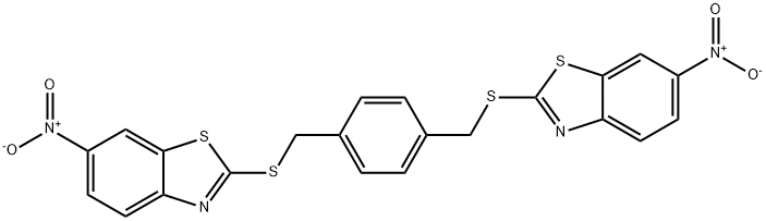 6-nitro-2-[[4-[(6-nitro-1,3-benzothiazol-2-yl)sulfanylmethyl]phenyl]methylsulfanyl]-1,3-benzothiazole Struktur