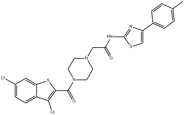 2-[4-(3,6-dichloro-1-benzothiophene-2-carbonyl)piperazin-1-yl]-N-[4-(4-methylphenyl)-1,3-thiazol-2-yl]acetamide Struktur