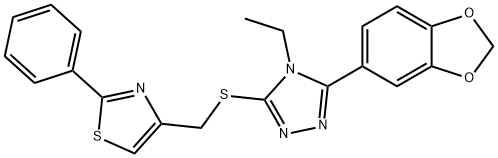 4-[[5-(1,3-benzodioxol-5-yl)-4-ethyl-1,2,4-triazol-3-yl]sulfanylmethyl]-2-phenyl-1,3-thiazole Struktur