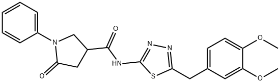 N-[5-[(3,4-dimethoxyphenyl)methyl]-1,3,4-thiadiazol-2-yl]-5-oxo-1-phenylpyrrolidine-3-carboxamide Struktur