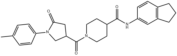 N-(2,3-dihydro-1H-inden-5-yl)-1-[1-(4-methylphenyl)-5-oxopyrrolidine-3-carbonyl]piperidine-4-carboxamide Struktur