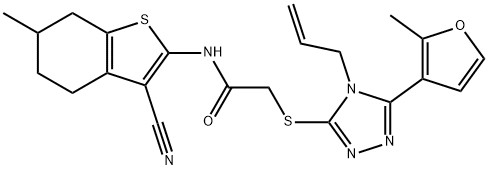 N-(3-cyano-6-methyl-4,5,6,7-tetrahydro-1-benzothiophen-2-yl)-2-[[5-(2-methylfuran-3-yl)-4-prop-2-enyl-1,2,4-triazol-3-yl]sulfanyl]acetamide Struktur