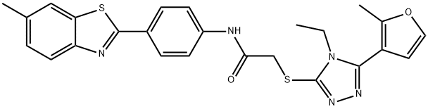 2-[[4-ethyl-5-(2-methylfuran-3-yl)-1,2,4-triazol-3-yl]sulfanyl]-N-[4-(6-methyl-1,3-benzothiazol-2-yl)phenyl]acetamide Struktur