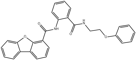 N-[2-(2-phenoxyethylcarbamoyl)phenyl]dibenzofuran-4-carboxamide Struktur