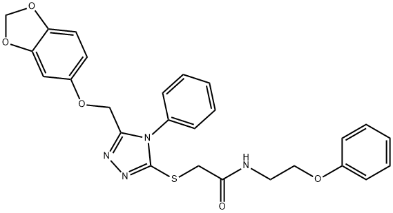 2-[[5-(1,3-benzodioxol-5-yloxymethyl)-4-phenyl-1,2,4-triazol-3-yl]sulfanyl]-N-(2-phenoxyethyl)acetamide Struktur