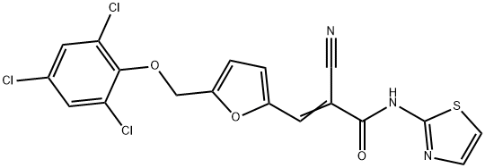 (E)-2-cyano-N-(1,3-thiazol-2-yl)-3-[5-[(2,4,6-trichlorophenoxy)methyl]furan-2-yl]prop-2-enamide Struktur