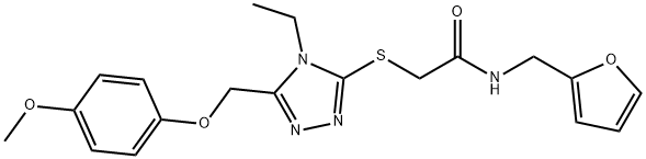 2-[[4-ethyl-5-[(4-methoxyphenoxy)methyl]-1,2,4-triazol-3-yl]sulfanyl]-N-(furan-2-ylmethyl)acetamide Struktur