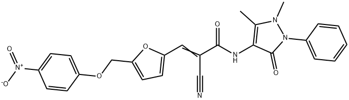 (E)-2-cyano-N-(1,5-dimethyl-3-oxo-2-phenylpyrazol-4-yl)-3-[5-[(4-nitrophenoxy)methyl]furan-2-yl]prop-2-enamide Struktur